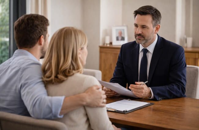 Aura Funeral Group funeral director in Sydney supporting a family with funeral arrangements in a calm, private setting